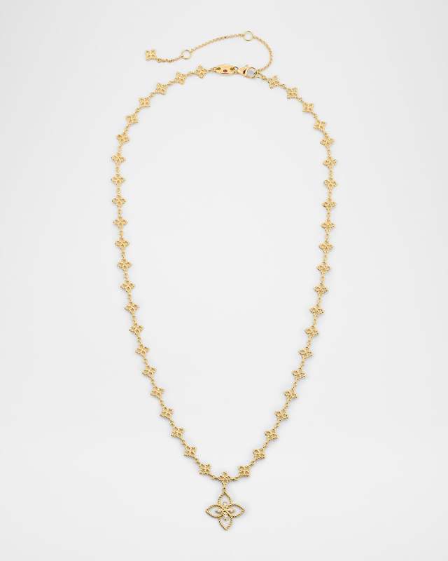 18K Yellow Gold Principessa Diamond Flower Pendant Necklace